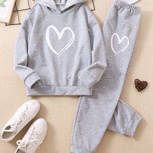 SHEIN Gray Heart Hoodie and Pants Set